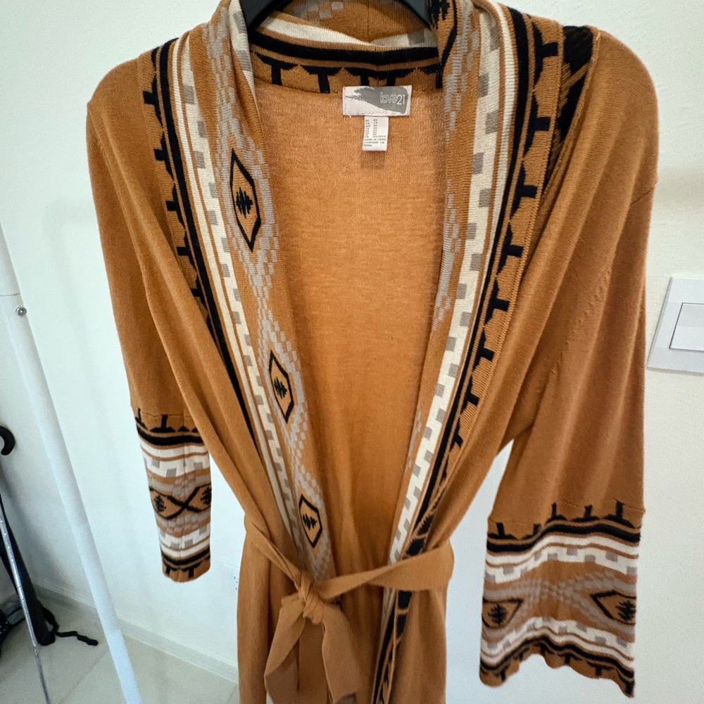 Love21 Tan and Black Patterned Cardigan